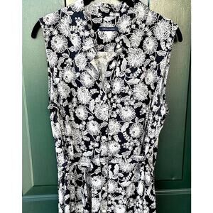 Tommy Hilfiger Navy White Floral Belted Shirtdress Size 12 Preppy Classic Summer